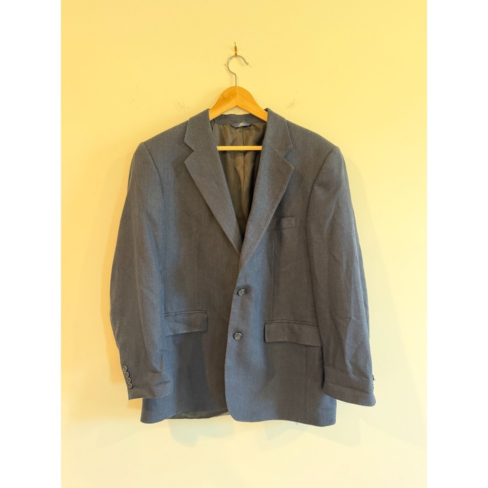 Brooks Brothers 346 Mens 41R Navy Blue Wool Silk Linen Blazer Lined
